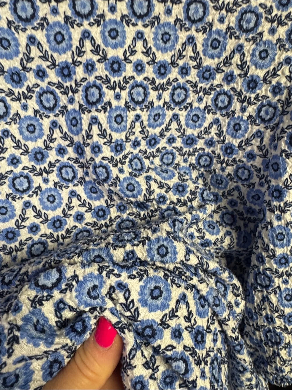 LOFT White and Blue Floral Tie-Neck Peasant Blouse